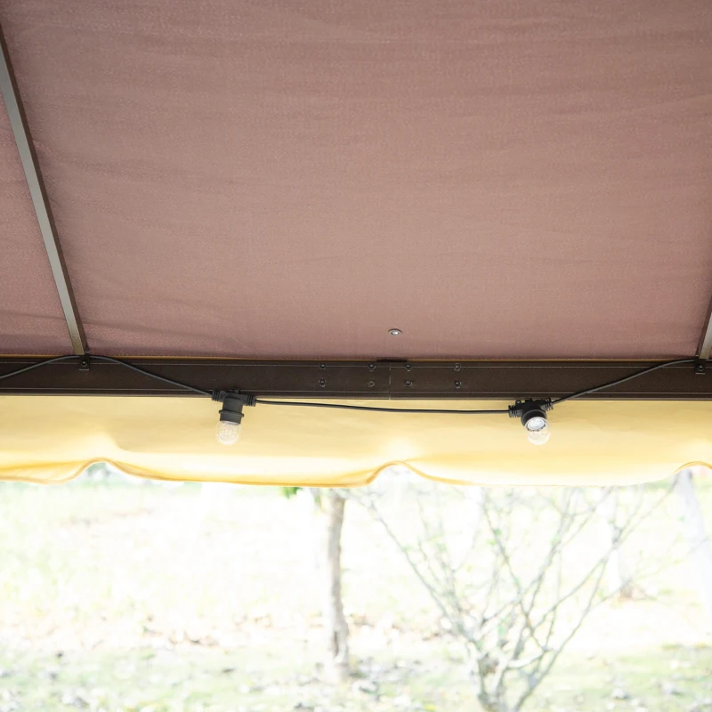 Outsunny Gazebo de Aluminio 4x3 m con Techo de Ventilación 4 Cortinas Laterales 4 Mosquiteras y 8 Orificios de Drenaje Café(m-8)