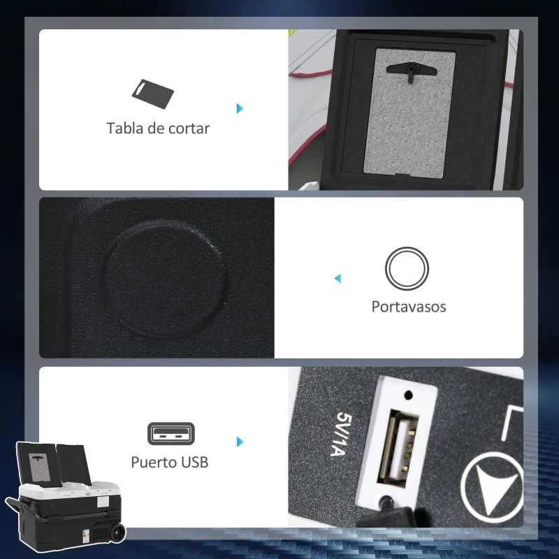 HOMCOM Nevera Portátil 40L con Doble Zona Refrigerador de Coche -20℃-20℃ 12/24V DC y 100-240V AC 80x47,5x46,6cm Negro