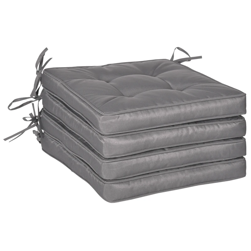 Outsunny Conjunto de Almofadas para Cadeiras de Jantar 42x42x5 cm Jogo de 4 Peças Almofadas para Cadeiras de Jardim Impermeáveis Cinzento