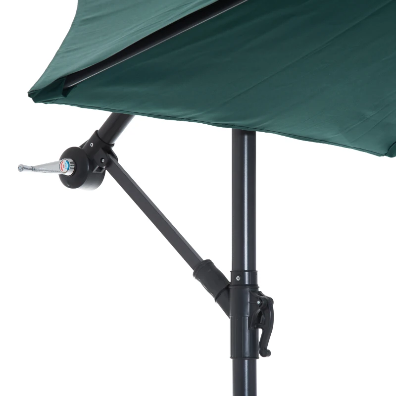 Outsunny Sombrilla de Jardín Ø300x250 cm Parasol Excéntrico Reclinable con Manivela Base Cruzada Tejido Verde Oscuro