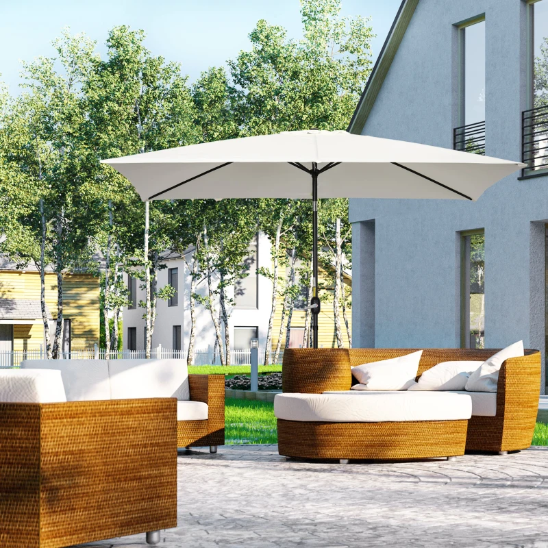 Outsunny Sombrilla de Aluminio 200x300x253 cm Parasol Rectangular de Jardín Inclinable con Manivela y Poste Desmontable Crema