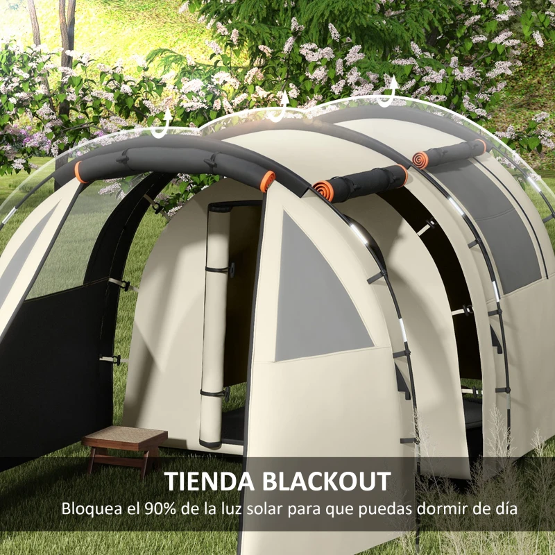 Outsunny Tienda de Campaña con 2 Habitaciones 5 Puertas y Bolsa de Transporte Impermeable 460x230x180 cm Caqui