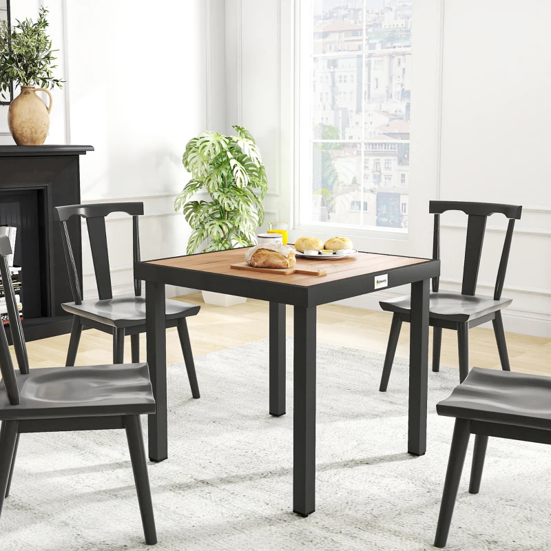 Outsunny Table à manger de jardin pour 4 personnes, en aluminium, 78 x 78 x 74 cm, couleur aspect bois naturel