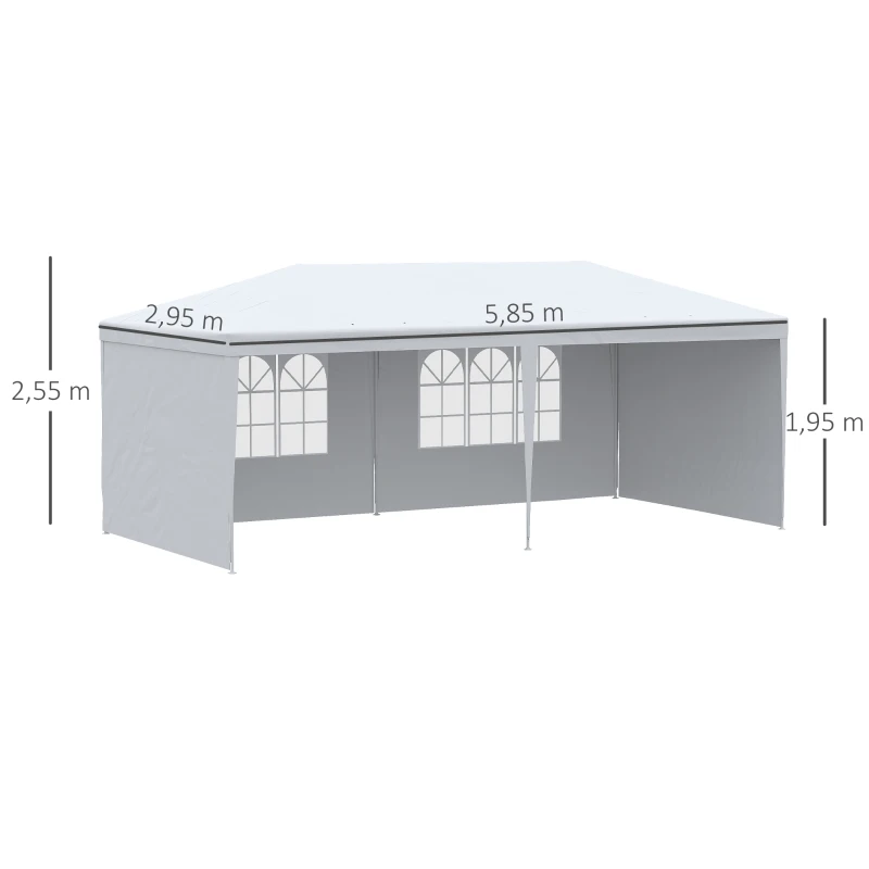 Outsunny Carpa de Jardín 6x3m con 4 Paredes Laterales 2 Ventanas Visibles Cenador Gazebo de Exterior para Fiestas Eventos Blanco