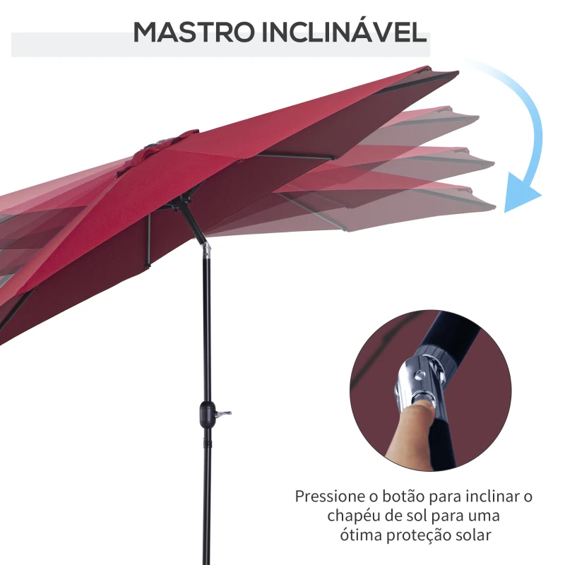 Outsunny Sombrilla de Jardín Ø295x250 cm con Manivela Parasol Exterior con Mecanismo de Inclinación y Poste Desmontable de Metal para Terraza Piscina Patio Vino Tinto