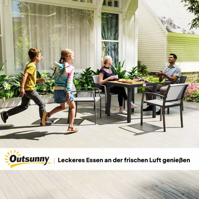 Outsunny Gartentisch Kunststoff 78 x 78 x 74 cm Wetterfest Aluminiumrahmen, Buffettisch Campingtisch für 4 Personen Balkontisch Terrassentisch Outdoor Esstisch für Garten, Terrasse Balkon Schwarz