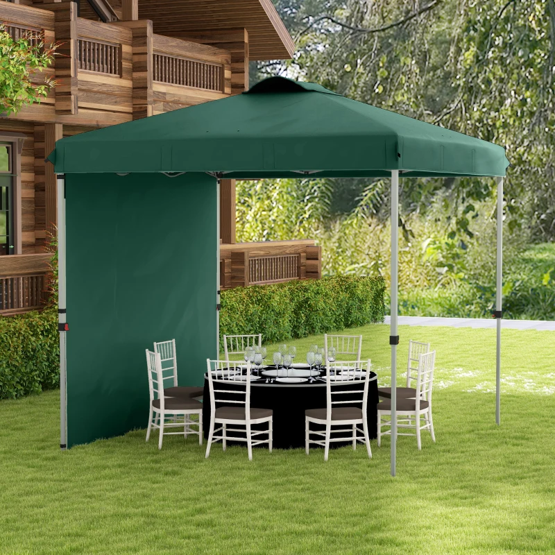 Outsunny Carpa Plegable de Jardín de 2,5x2,5 m con Altura Ajustable Anti-UV con 1 Pared Lateral y Bolsas de Arena Verde