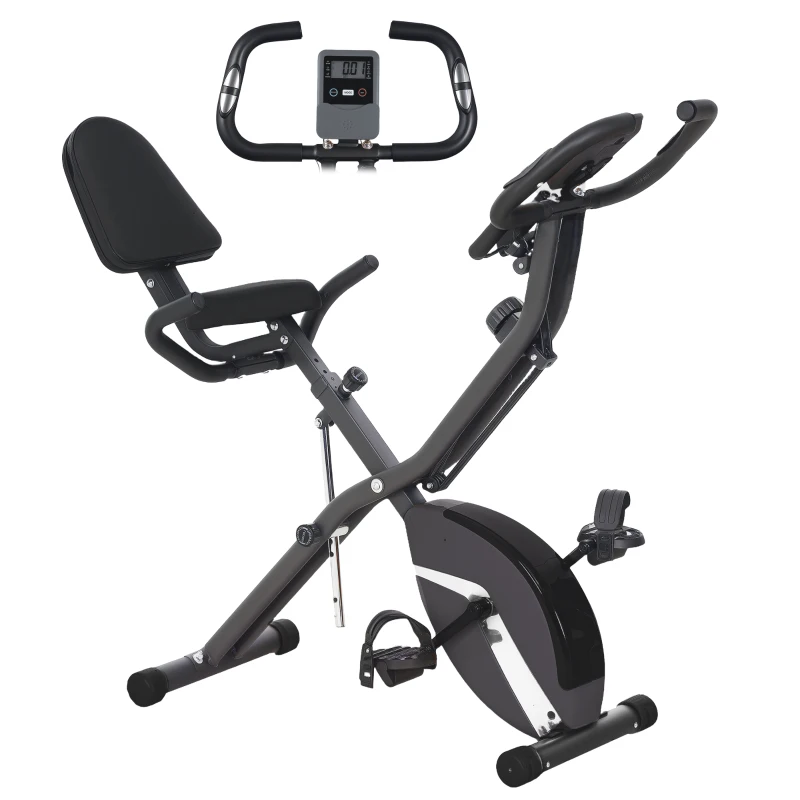 SPORTNOW Bicicleta Estática Dobrável com Resistência Magnética de 8 Níveis Encosto Volante Ecrã LCD e Banda de Resistência 43x97x109 cm Preto