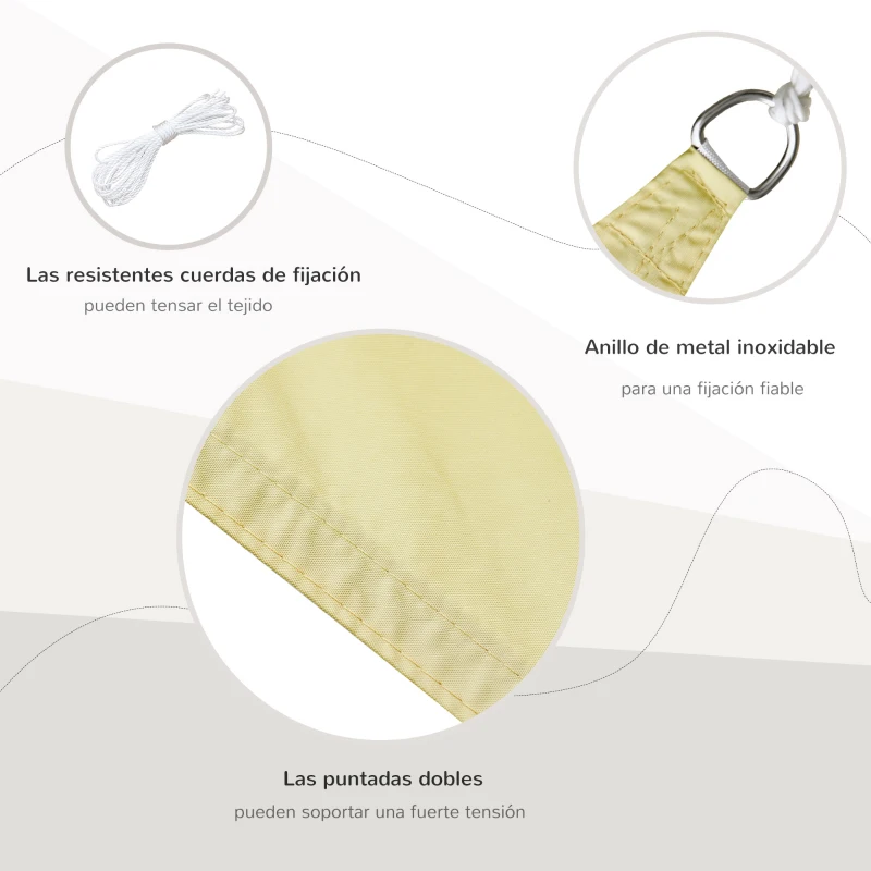 Outsunny Toldo Vela Triangular 6x6x6 m Vela de Sombra para Jardín Patio Terraza Poliéster Anti UV Color Arena