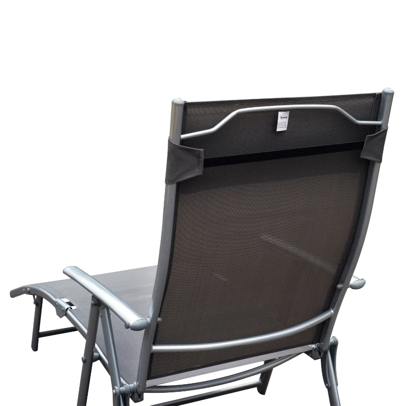 Outsunny Tumbona de Jardín Plegable con Respaldo Ajustable en 7 Niveles Almohada y Reposabrazos 137x63,5x100,5 cm Gris