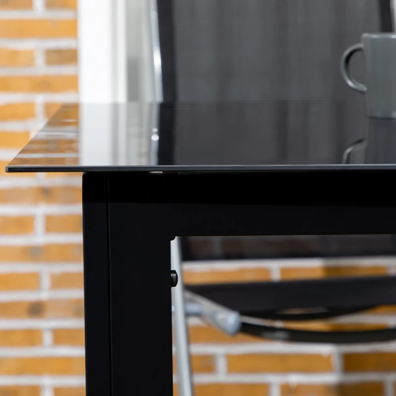 Outsunny Mesa de Exterior Rectangular con Marco de Aluminio y Encimera de Cristal Carga 50 kg para Jardín 150x90x74 cm Negro