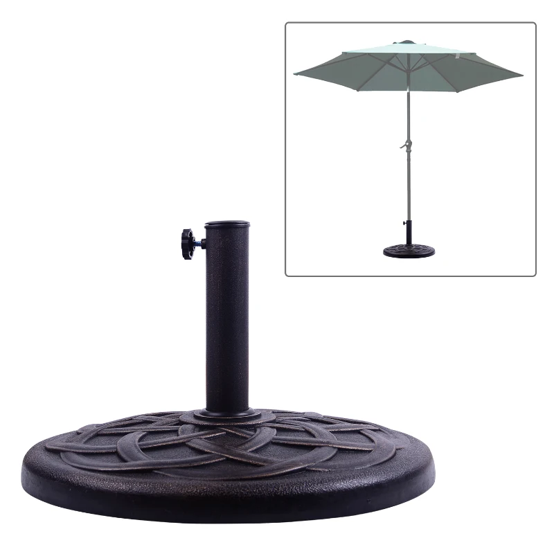 Outsunny Base para Sombrilla de Jardín Peso Neto 19 kg Soporte de Parasol Apto para Mástil de 38mm/48mm Resina para Terraza Patio Exterior Ø54,5x34 cm Bronce