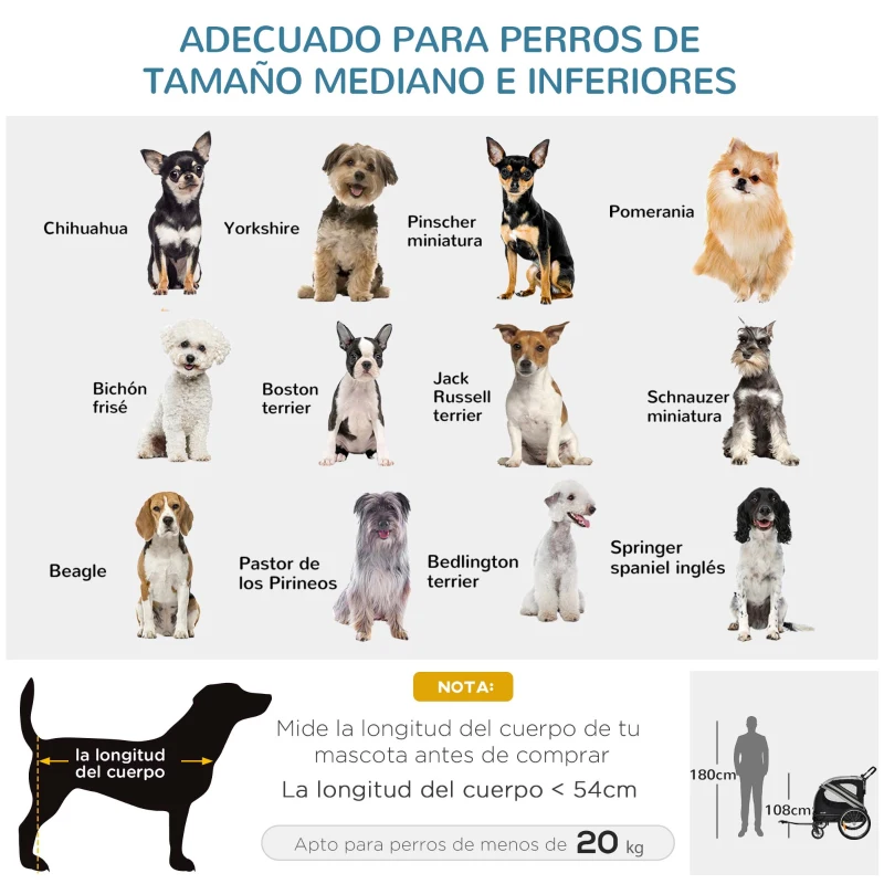 PawHut Remolque de Bicicleta para Perros 2 en 1 con Puertas Enrollables Cinturón de Seguridad Carga 30 kg 140x72,5x108 cm Gris