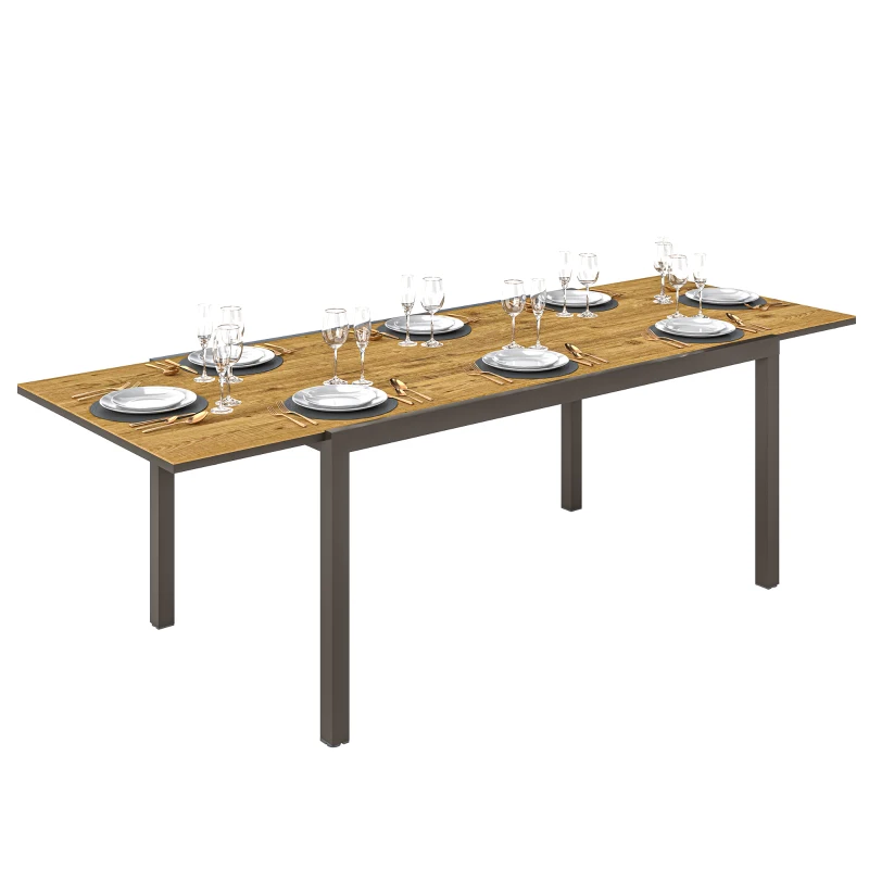 Outsunny Mesa de Refeição Extensível Mesa de Jardim Ajustável com Bordo de Alumínio para 6-8 Pessoas 160/240x90x74 cm Marrom