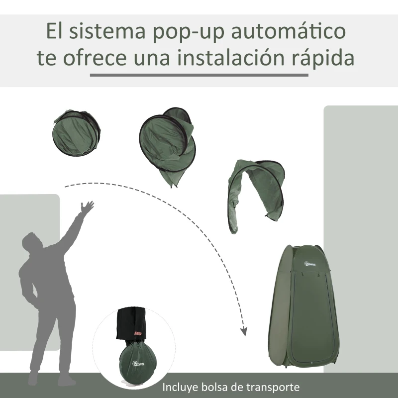 Outsunny Tienda de Ducha Pop Up con Protección UV Techo Impermeable y Asa para Camping Playa 100x100x185 cm Verde