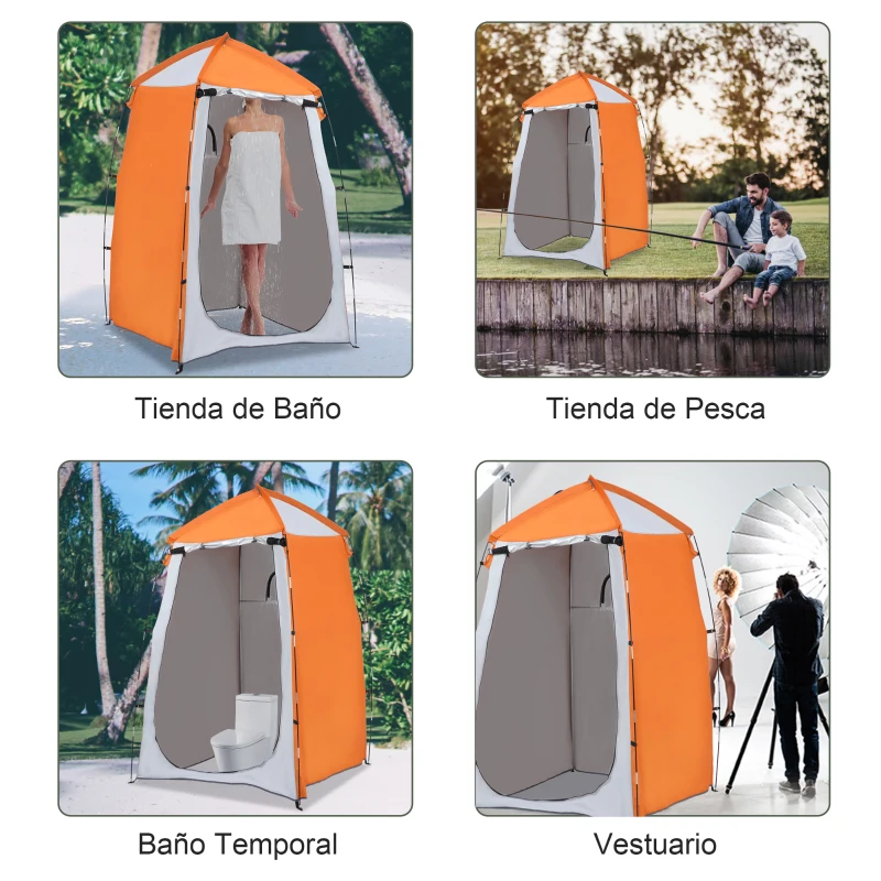 Outsunny Tienda de Ducha Camping Portátil UV25+ Tienda de Privacidad Tienda Instantánea para Baño Vestuario Cambiador Inodoro con Ventana Bolsillo y Bolsa de Transporte 123x121x198 cm Naranja