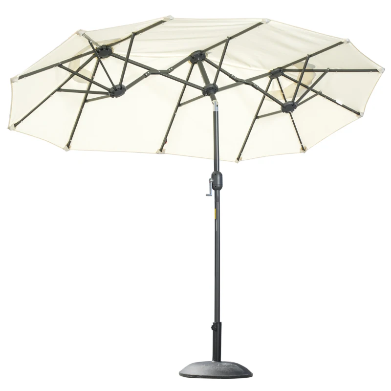 Outsunny Doppelschirm, Terrassenschirm, neigbar, mit Solarpaneel, 35 LEDs, Stahlrahmen, beige, 2,92 x 1,50 x 2,18 m