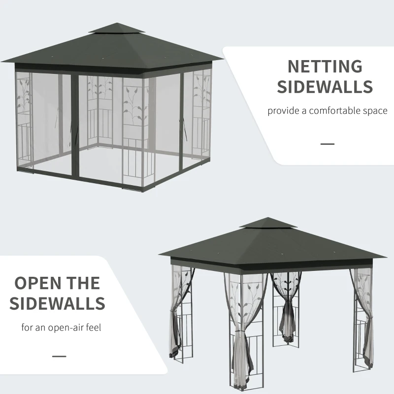 Outsunny 3 x 3(m) Steel Frame Double Roof Garden Gazebo - Grey