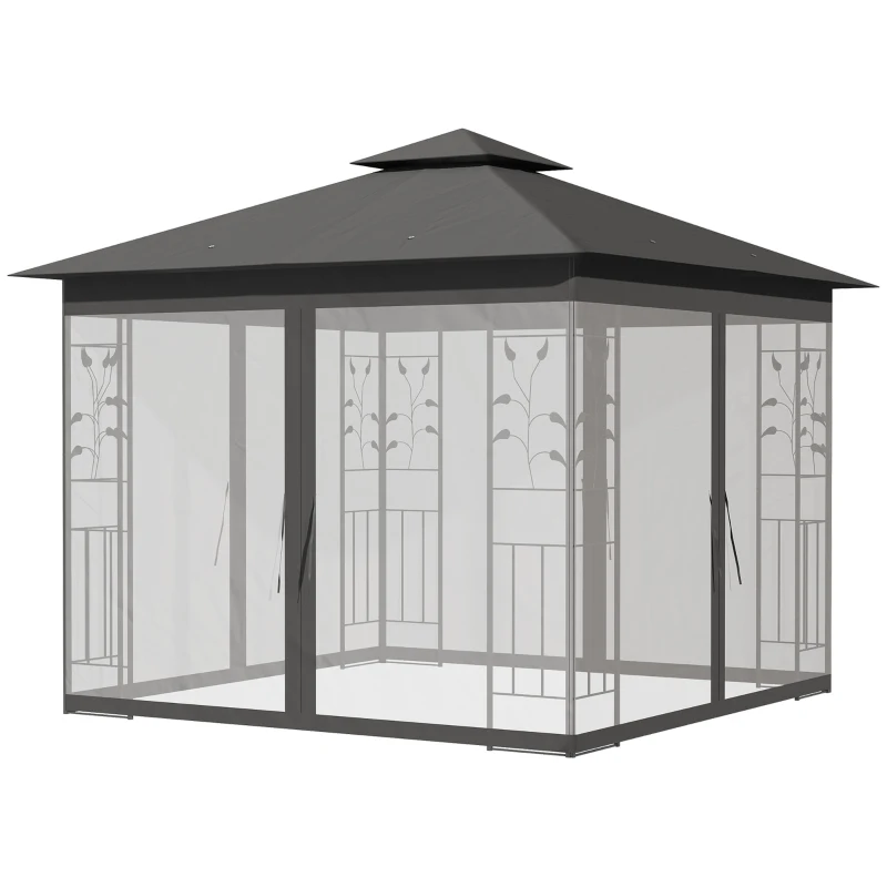Outsunny 3 x 3(m) Steel Frame Double Roof Garden Gazebo - Grey
