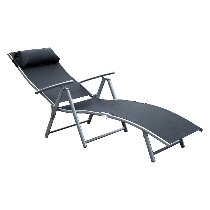 Outsunny Tumbona de Jardín Plegable con Respaldo Ajustable en 7 Niveles Almohada y Reposabrazos 137x63,5x100,5 cm Negro
