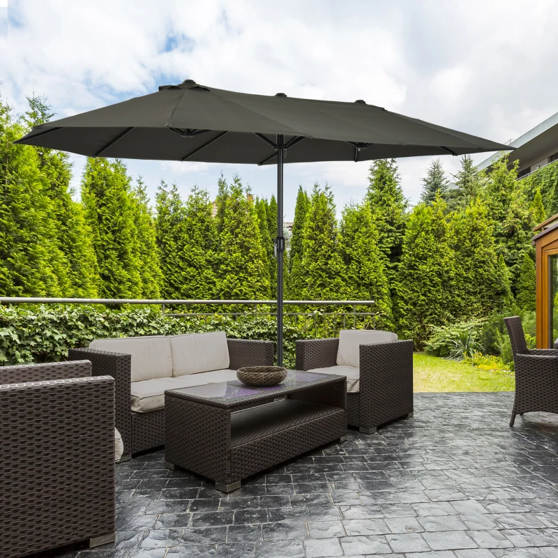 Outsunny Sombrilla Doble para Jardín 460x270x240 cm Parasol Anti UV con Manivela para Exterior Patio Terraza Piscina Color Gris