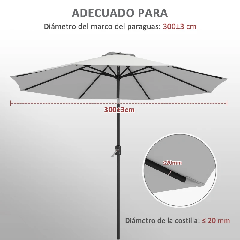 Outsunny Toldo de Recambio de Sombrilla de 3 m Toldo de Repuesto para Sombrilla de Patio con Ventilación Superior Blanco