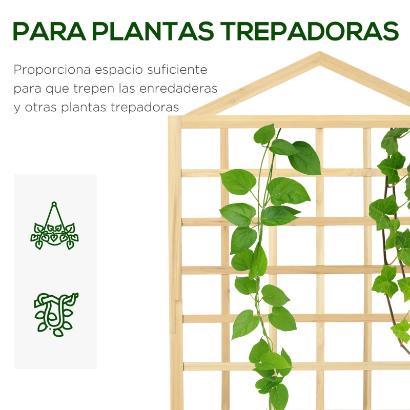 Outsunny Jardinera de Madera con Enrejado con Tela no Tejida y 2 Orificios de Drenaje para Cultivos Verduras 60x43x147 cm Natural