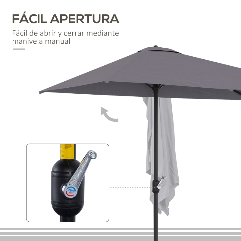 Outsunny Sombrilla Rectangular 230x130x245 cm Parasol para Pared Media Sombrilla con Manivela Protección UV 30+ Impermeable Sombrilla para Balcón Terraza Jardín Gris
