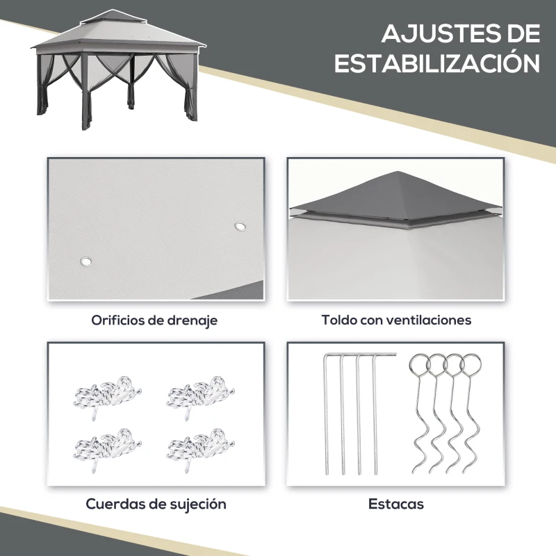 Outsunny Carpa Plegable 3,26x3,26x2,72 m con Doble Techo Altura Ajustable Mosquiteras Protección UV30+ y Bolsa de Transporte Gris