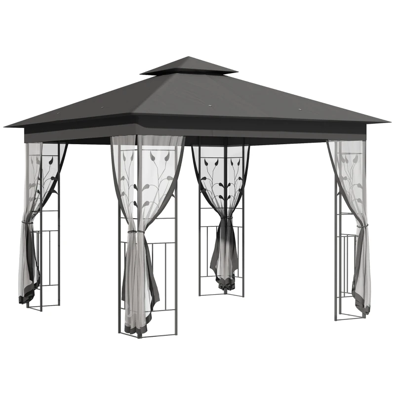 Outsunny 3 x 3(m) Steel Frame Double Roof Garden Gazebo - Grey