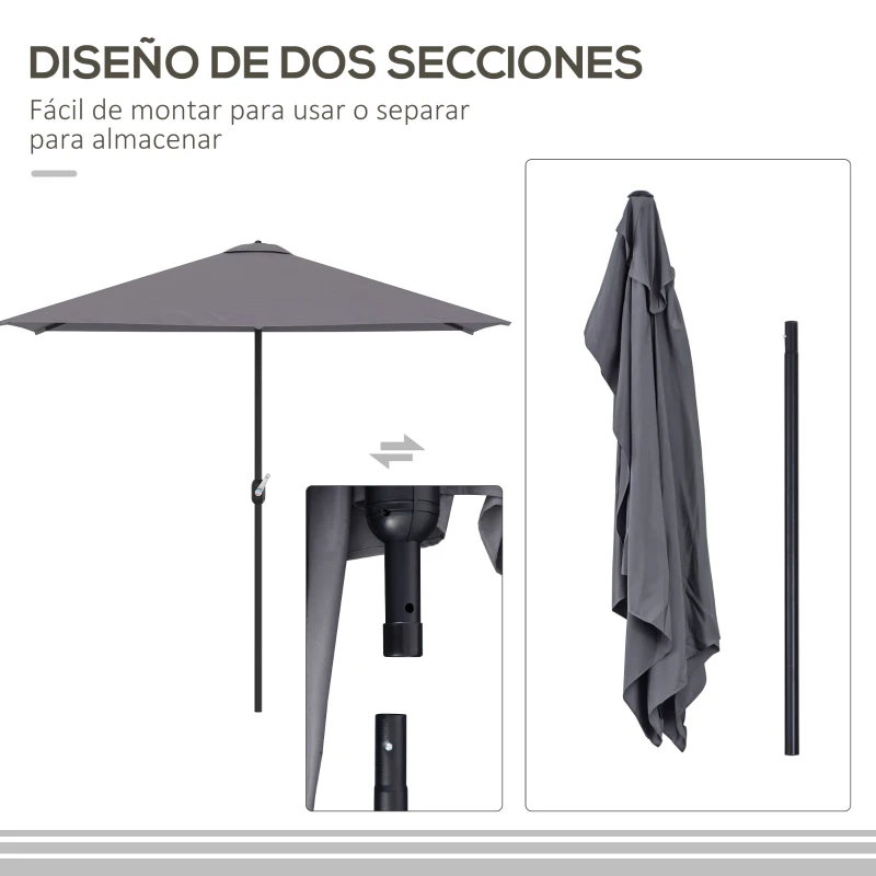 Outsunny Sombrilla Rectangular 230x130x245 cm Parasol para Pared Media Sombrilla con Manivela Protección UV 30+ Impermeable Sombrilla para Balcón Terraza Jardín Gris
