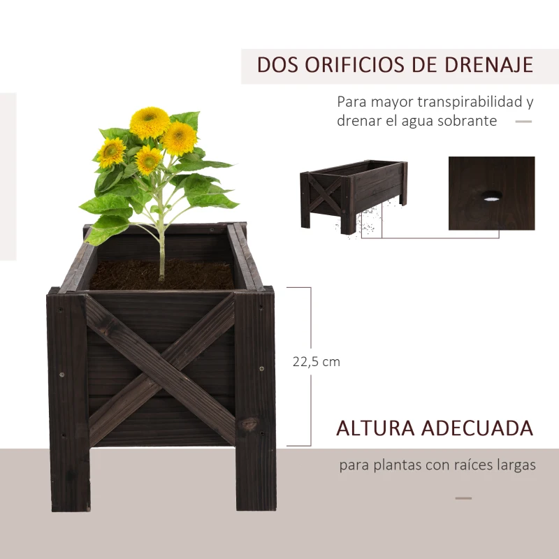 Outsunny Jardinera de Madera Jardinera Rectangular con Patas Elevadas y 2 Drenajes para Flores Plantas 100x36,5x36 cm Marrón