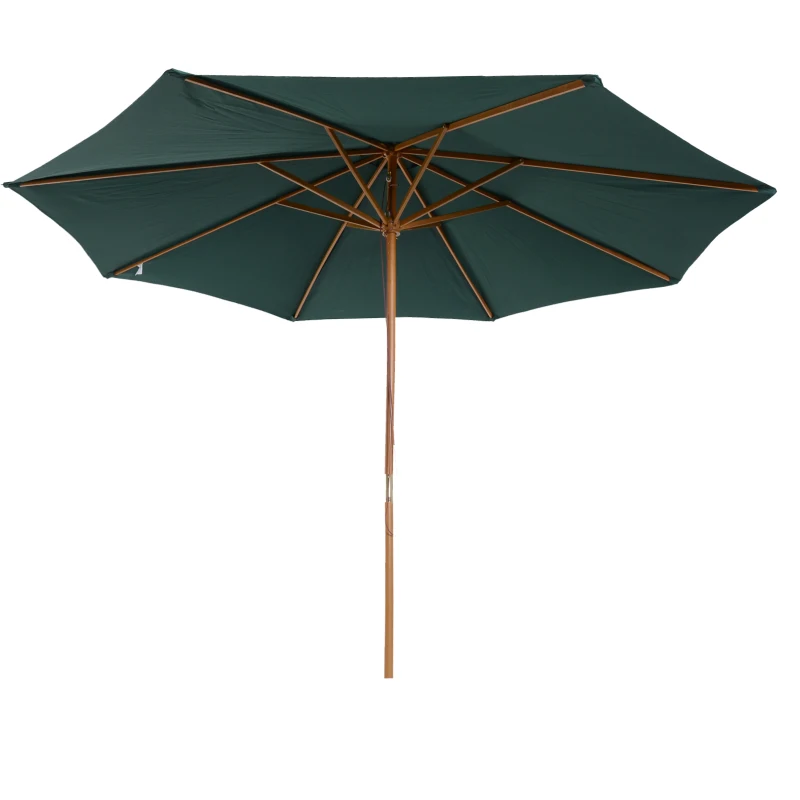 Outsunny Sombrilla Ø300x250 cm Parasol con Poste de Madera con Sistema de Poleas para Jardín Patio Terraza Verde