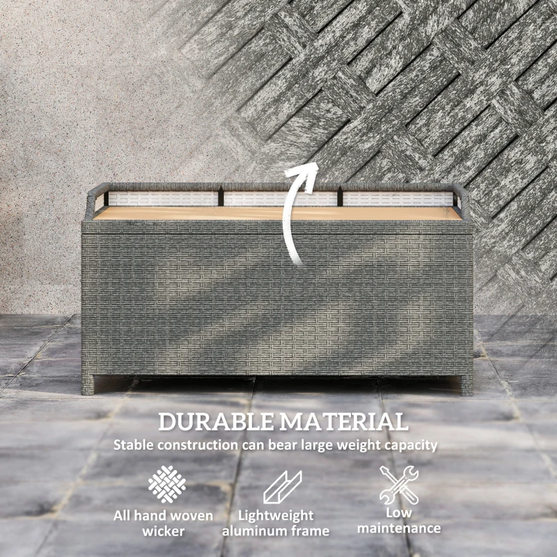 Outsunny 130 L Rattan Garden Storage Box, with Seat - Grey