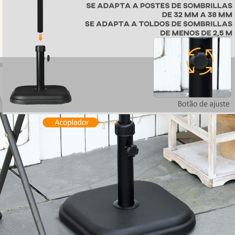Outsunny Base de Sombrilla de Jardín Peso 11 kg Soporte para Parasol Pie de Parasol para Mástil de Ø32-38 mm 36x36x31 cm Negro