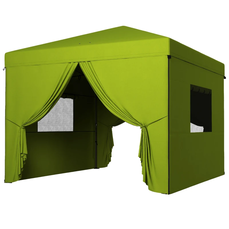 Outsunny Carpa Plegable 3x3 m con 4 Cortinas Laterales 2 Ventanas de Malla Altura Ajustable Impermeable y Anti-UV Verde
