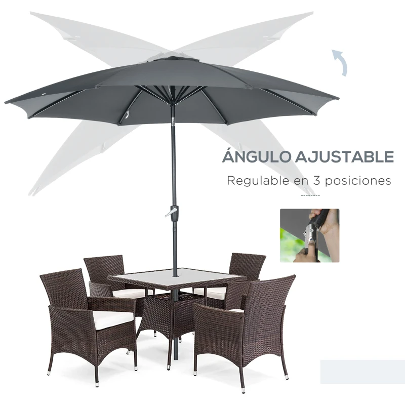 Outsunny Sombrilla de Jardín con Manivela y Techo Inclinable y para Patio Terraza Exterior Ø300x252 cm Gris