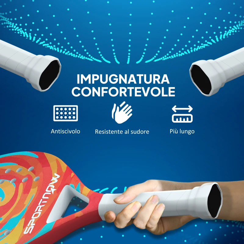 SPORTNOW Racchetta da Beach Tennis in Fibra di Carbonio con Impugnatura Antiscivolo e Borsa di Trasporto, Giallo