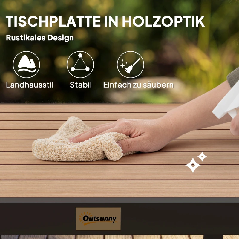 Outsunny Gartentisch Kunststoff 78 x 78 x 74 cm Wetterfest Aluminiumrahmen, Buffettisch Campingtisch für 4 Personen Balkontisch Terrassentisch Outdoor Esstisch für Garten, Terrasse Balkon Schwarz