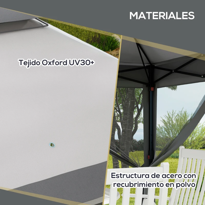 Outsunny Carpa Plegable 3,26x3,26x2,72 m con Doble Techo Altura Ajustable Mosquiteras Protección UV30+ y Bolsa de Transporte Gris