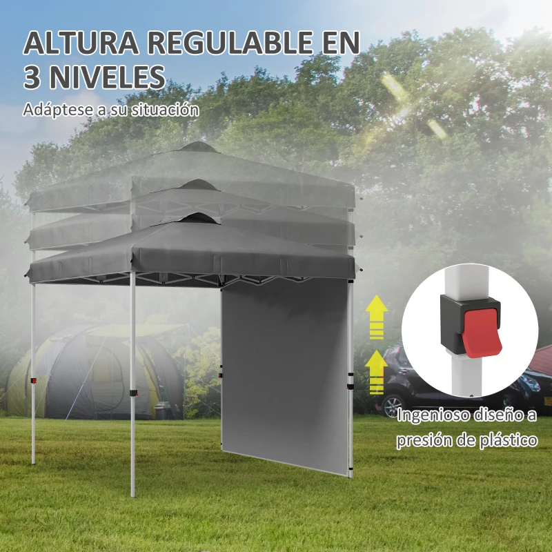 Outsunny Carpa Plegable de Jardín de 2,5x2,5 m con Altura Ajustable Anti-UV con 1 Pared Lateral y Bolsas de Arena Gris Oscuro