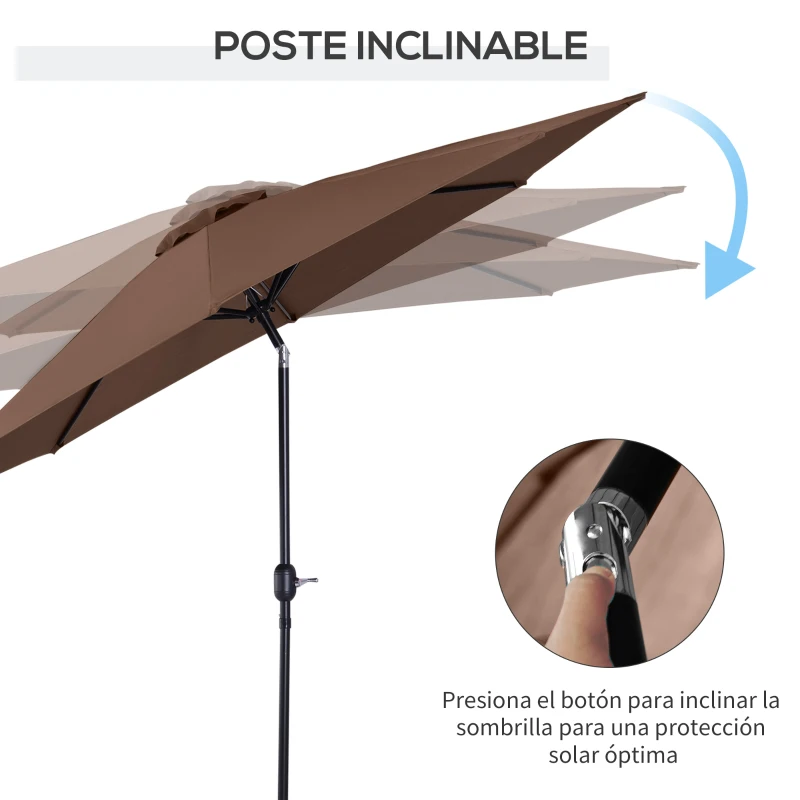 Outsunny Sombrilla de Jardín Ø295x250 cm con Manivela Parasol Exterior con Mecanismo de Inclinación y Poste Desmontable de Metal para Terraza Piscina Patio Café
