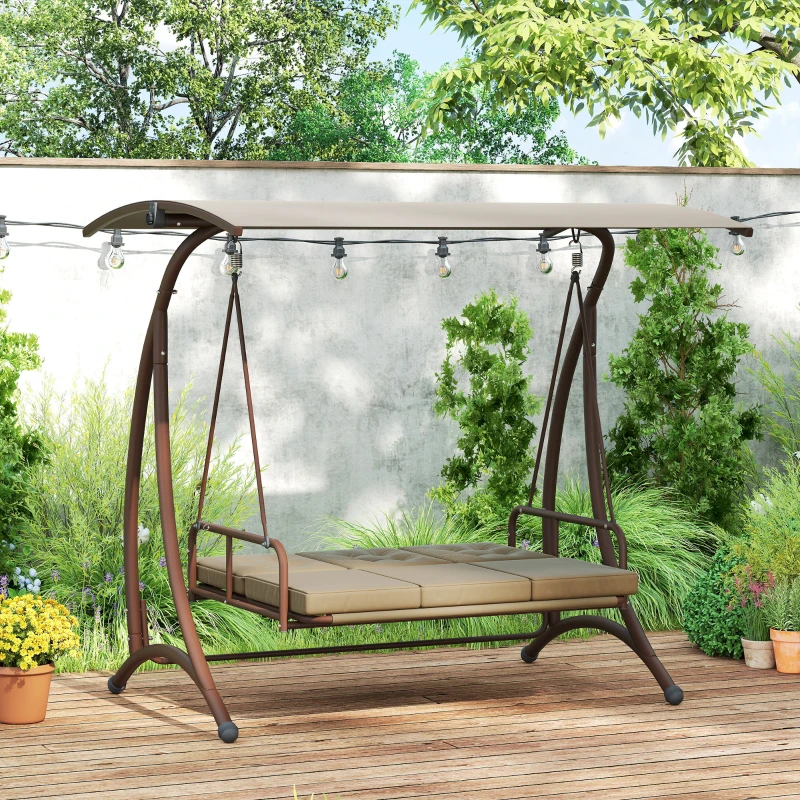 Outsunny Convertible Three-Seater Swing Bed - Khaki