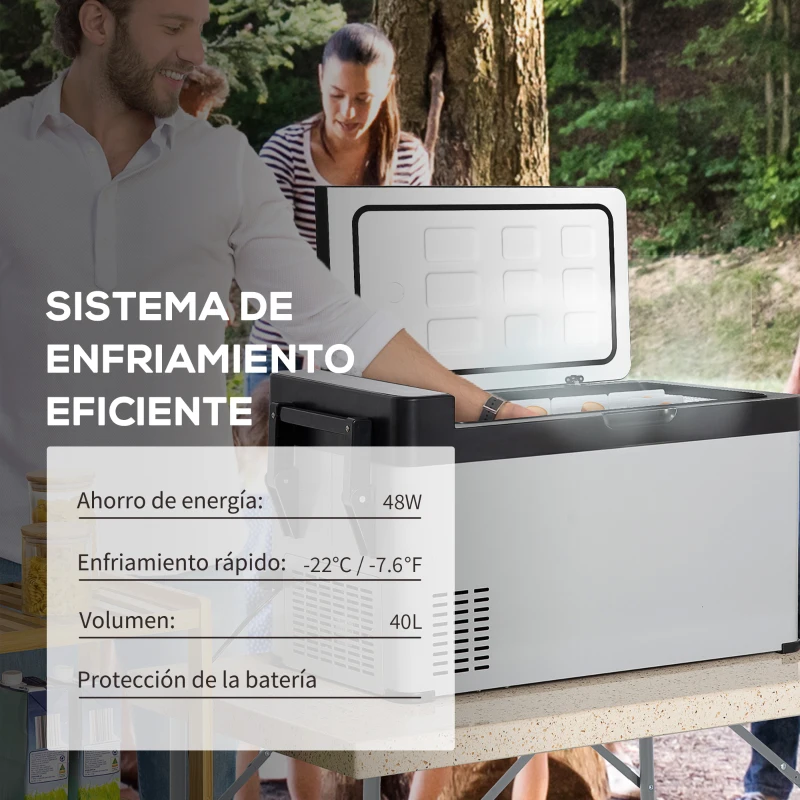 Outsunny Nevera Portátil Compresor 40L Congelador de Coche 12/24V CC hasta -22 ℃ con Pantalla Táctil y Asas Plegables para Barco Camión 67,2x36x40,5 cm Gris y Negro