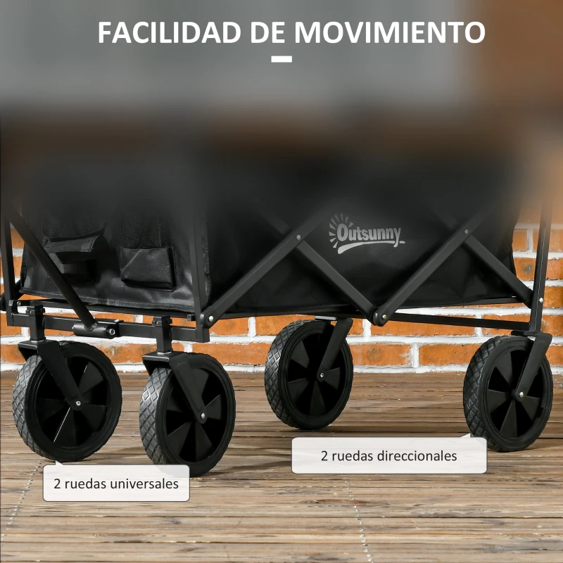 Outsunny Carro Plegable con Toldo Desmontable Longitud y Ángulo del Mango Ajustables y Bolsa de Transporte Carga 100 kg Negro