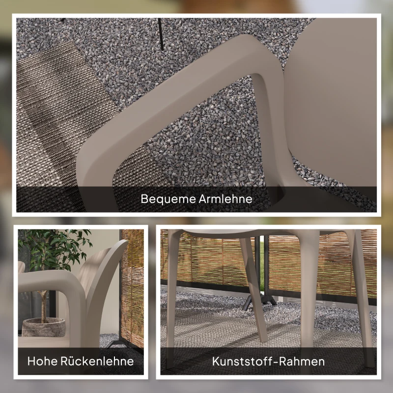 Outsunny Zestaw 4 Wodoodpornych Ogrodowych Krzeseł z Tworzywa, Składane z Podłokietnikami i Oparciem, Do 120 kg