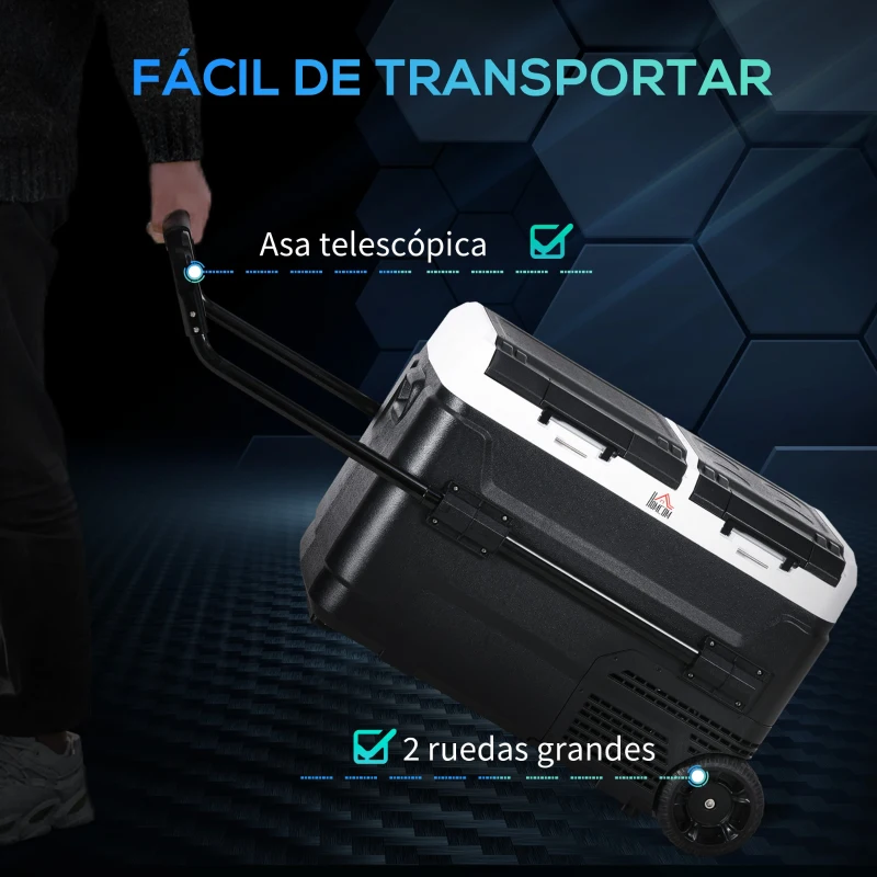 HOMCOM Nevera Portátil 40L con Doble Zona Refrigerador de Coche -20℃-20℃ 12/24V DC y 100-240V AC 80x47,5x46,6cm Negro