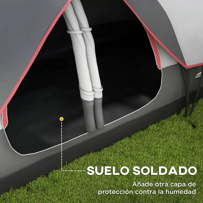 Outsunny Tienda de Campaña Plegable con 2 Habitaciones y Bolsa de Transporte Impermeable para Senderismo 450x215x180 cm Gris