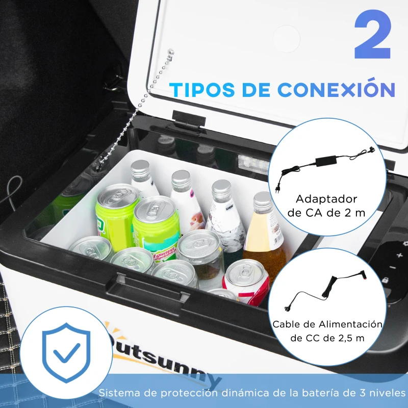 Outsunny Nevera Portátil Eléctrica 18L 12/24V hasta -20℃ Nevera y Congelador de Compresor para Coche con Luz LED y Asas Plegables Bajo Consumo Energético para Hogar Camping 58,5x33,5x29,2 cm Blanco