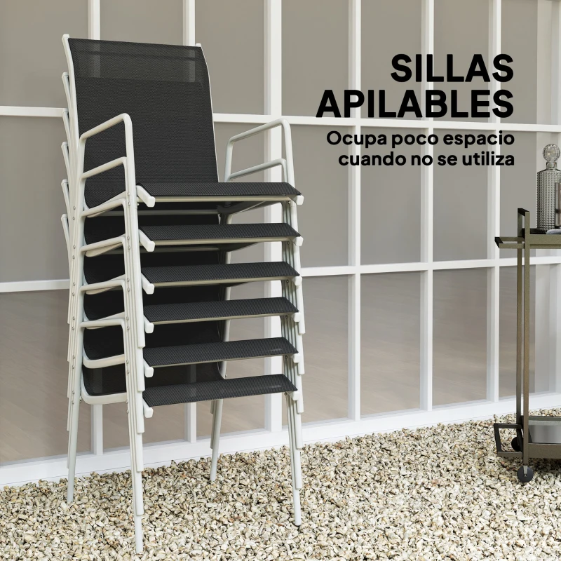 Outsunny Juego de Comedor de Jardín de 7 Piezas con 1 Mesa 6 Sillas Apilables para Terraza Patio Negro
